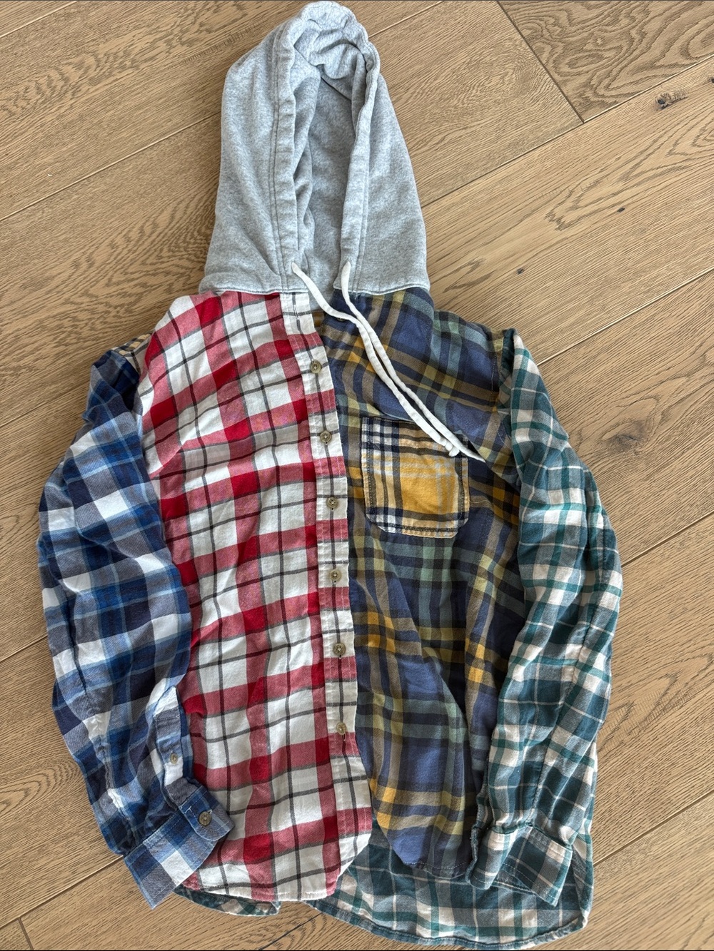 American Eagle Outfitters Multi-Color Plaid Button-Down Hooded Shirt size XS